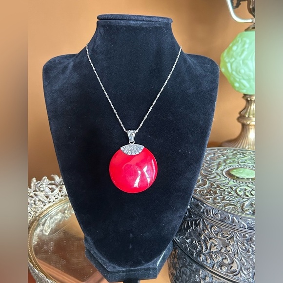 Vintage Red Coral Sterling Silver .925 Pendant - Picture 2 of 8